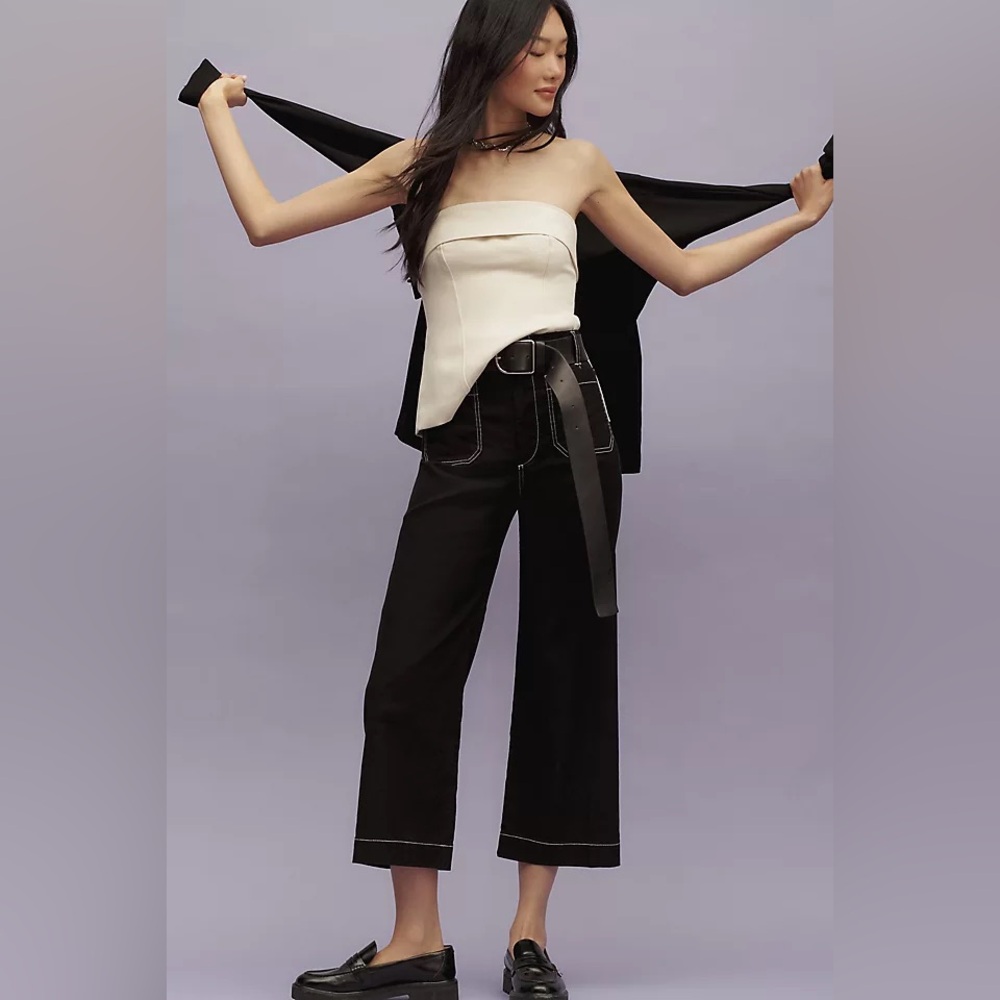 Maeve/Anthropologie The Colette Black and White Cropped Wide Leg Pants 29